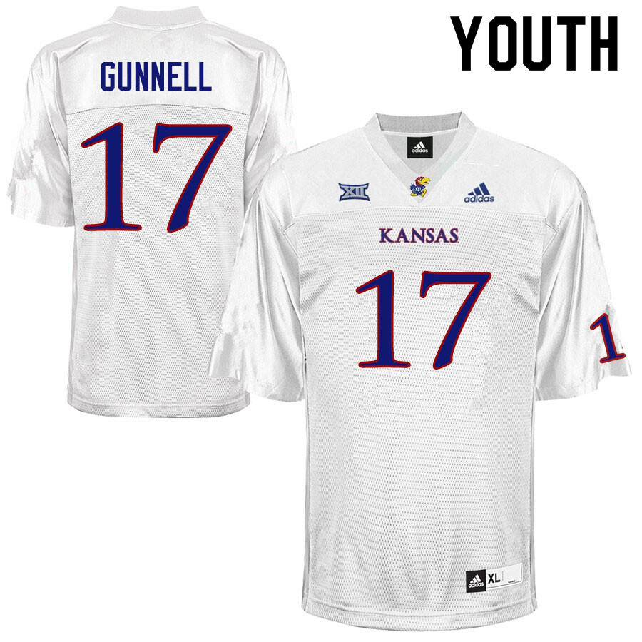 Youth #17 Grant Gunnell Kansas Jayhawks College Football Jerseys Sale-White
